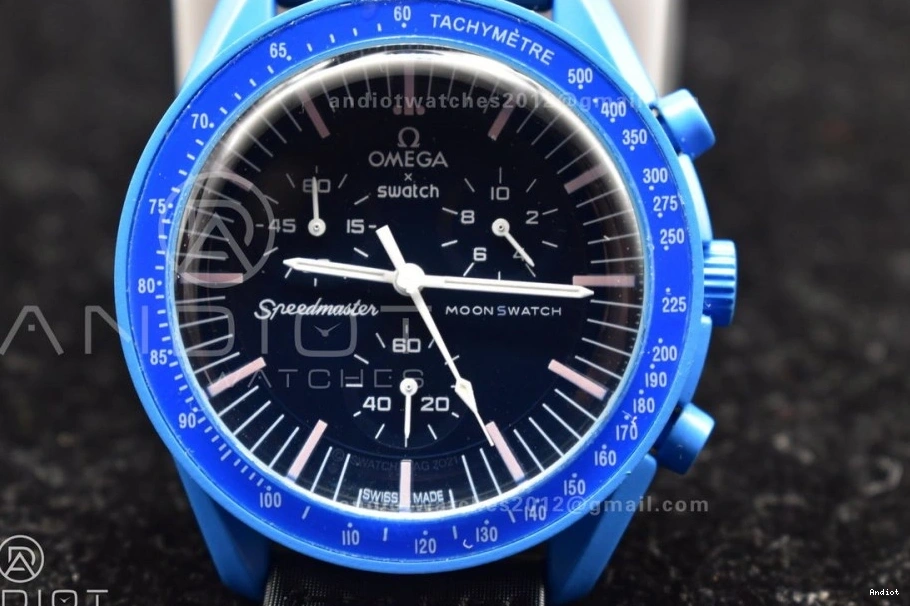 to x Moonwatch Nylon Neptune Strap Swatch Omega on Mission Quartz Bioceramic 0412